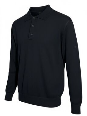 FACONNABLE Mens (M) Black 100% Merino Wool Long Sleeve 3-Button Polo Shirt